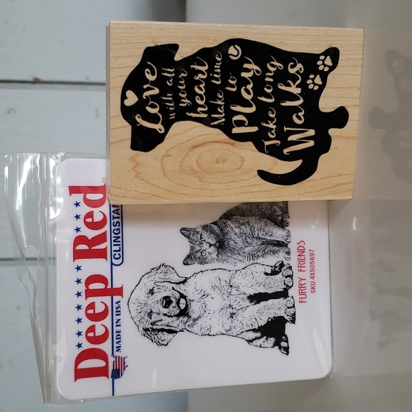 Dog Stamp Dog Stamps for Crafts Love with All Your Heart Deep Red Furry Friends - Picture 1 of 16